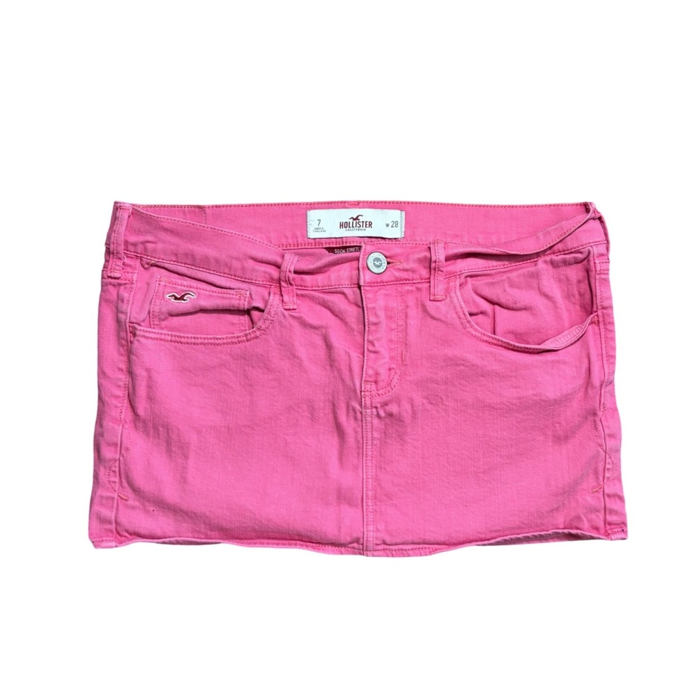 Y2K Hollister Pink Denim Mini Skirt So Cal Stretch Size 7 W28 Hot Pink Casual